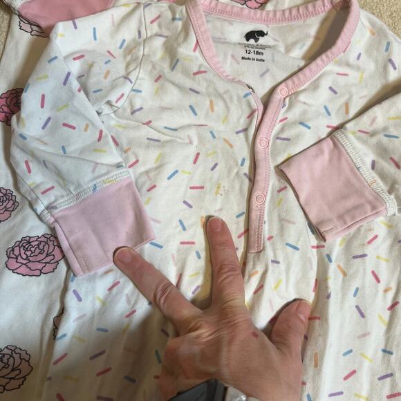 12-18M Monica and Andy Romper Bundle 4 Piece Roses, Sprinkles, Macaroons, Donuts - Picture 9 of 12